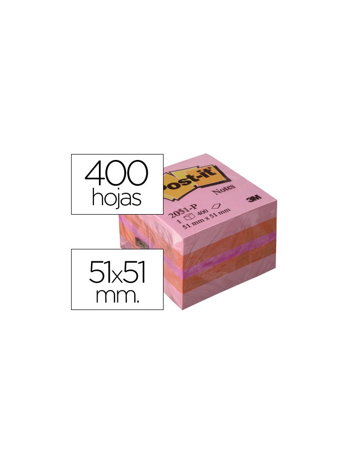 Bloc de notas adhesivas quita y pon post-it 51x51 mm minicubo color rosa 2051-p 400 hojas Bloc de notas adhesivas quita y pon post-it 51x51 mm minicubo color rosa 2051-p 400 hojas