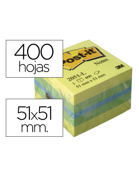 Bloc de notas adhesivas quita y pon post-it 51x51 mm minicubo color limon 2051-l 400 hojas