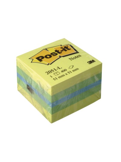 Bloc de notas adhesivas quita y pon post-it 51x51 mm minicubo color limon 2051-l 400 hojas