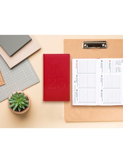 Agenda encuadernada liderpapel creta 80x150 mm 2025 semana vista color rosa buganvilla papel 70 gr