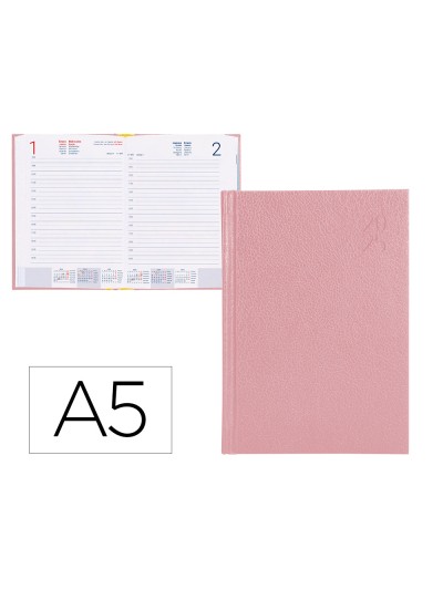 Agenda encuadernada liderpapel corfu a5 2025 dia pagina color rosa nude papel 60 gr