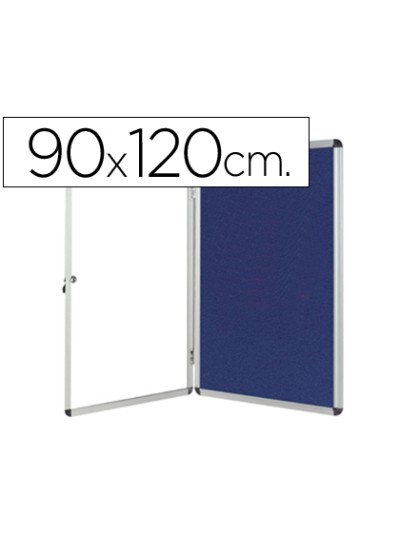 Vitrina de anuncios q-connect mural grande fieltro azul con puerta y marco con cerradura 120x90 cm