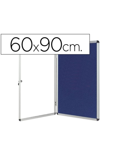 Vitrina de anuncios q-connect mural pequeña fieltro azul con puerta y marco con cerradura 72x98 cm