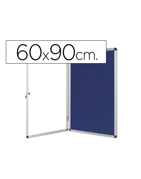 Vitrina de anuncios q-connect mural pequeña fieltro azul con puerta y marco con cerradura 72x98 cm