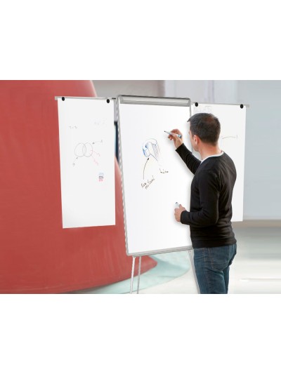 Pizarra blanca q-connect con tripode 90x70x195cm y brazos extensibles para conferencias superficie laminada
