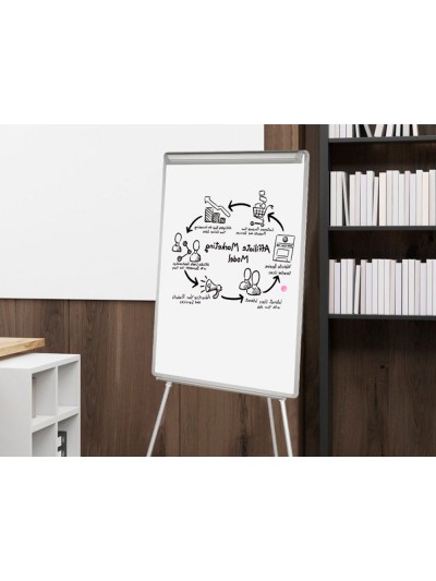 Pizarra blanca q-connect con tripode 90x70x195cm para convenciones superficie lacadamagnetica escritura directa