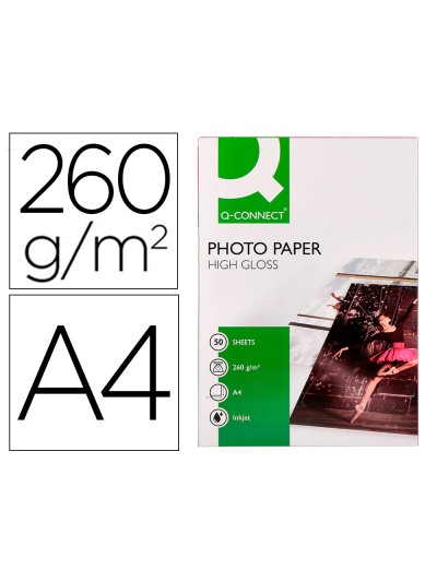 Papel q-connect foto glossy din a4 alta calidad digital photo para ink-jet bolsa de 50 hojas de 260 gr
