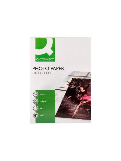 Papel q-connect foto glossy din a4 alta calidad digital photo para ink-jet bolsa de 50 hojas de 260 gr