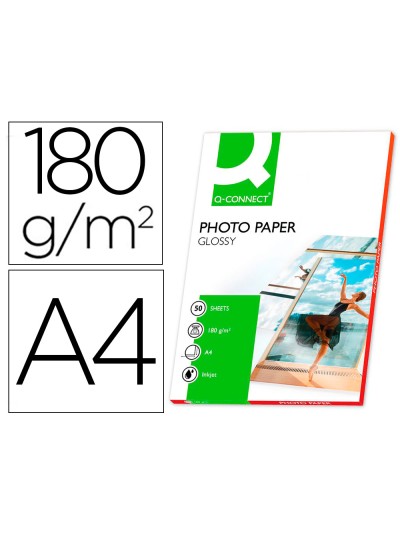 Papel q-connect foto glossy din a4 alta calidad digital photo para ink-jet bolsa de 50 hojas de 180 gr