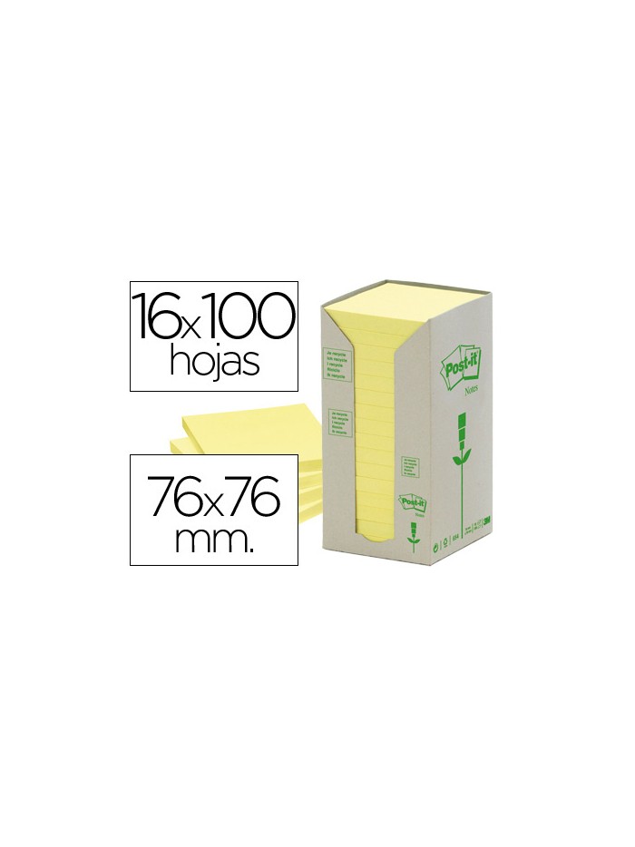 Bloc de notas adhesivas quita y pon reciclada en torre post-it 76 x 76 mm 16 blocs 654 reciclado Bloc de notas adhesivas quita y pon reciclada en torre post-it 76 x 76 mm 16 blocs 654 reciclado