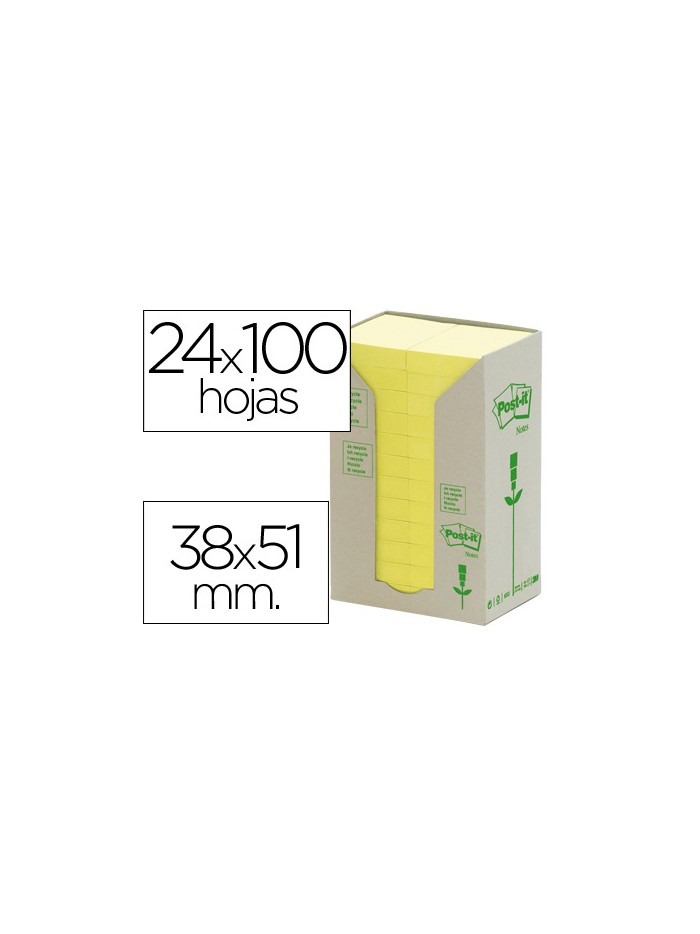 Bloc de notas adhesivas quita y pon reciclada en torre post-it 38 x 51 mm 24 blocs 653 reciclado Bloc de notas adhesivas quita y pon reciclada en torre post-it 38 x 51 mm 24 blocs 653 reciclado