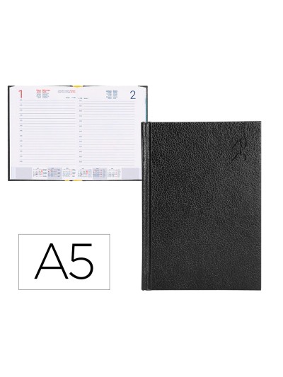 Agenda encuadernada liderpapel corfu a5 2025 dia pagina color negro papel 60 gr