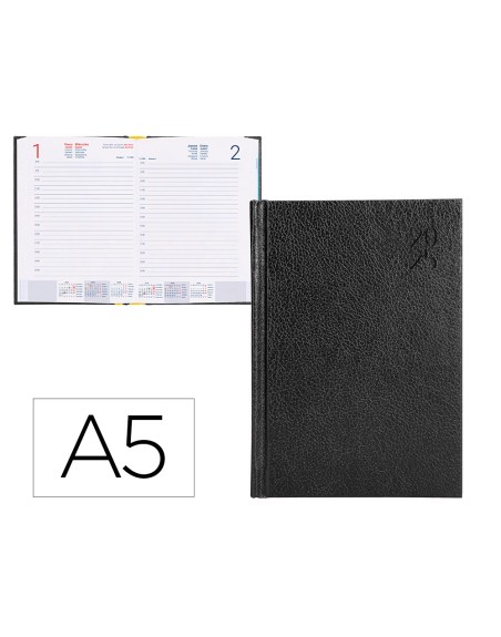 Agenda encuadernada liderpapel corfu a5 2025 dia pagina color negro papel 60 gr