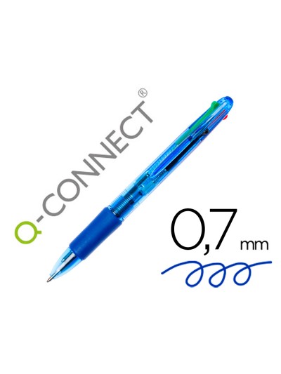 Boligrafo q-connect 4 en 1 tinta 4 colores retractil con sujecion de caucho