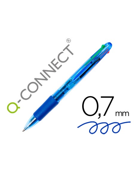 Boligrafo q-connect 4 en 1 tinta 4 colores retractil con sujecion de caucho