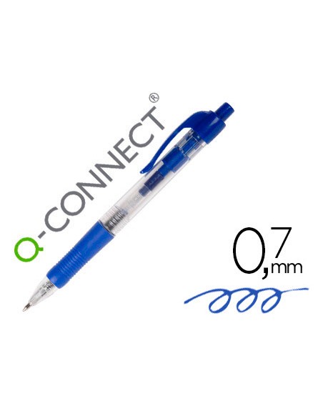 Boligrafo q-connect retractil con sujecion de caucho tinta aceite 0,7 mm color azul