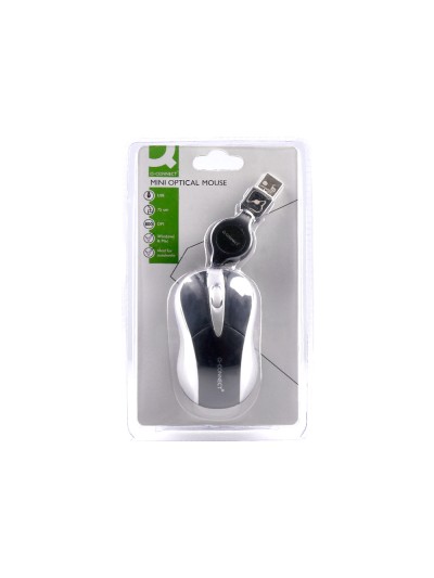 Raton q-connect mini optico 800 dpi retractil usb 1,5 ghz negro