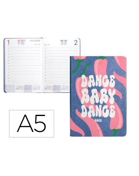 Agenda encuadernada liderpapel kinaros a5 2025 dia pagina color azul papel 70 gr