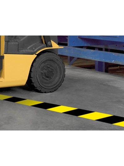 Cinta adhesiva q-connect de seguridad amarilla y negra 20 mt x 48 mm