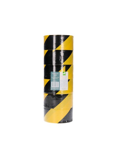 Cinta adhesiva q-connect de seguridad amarilla y negra 20 mt x 48 mm