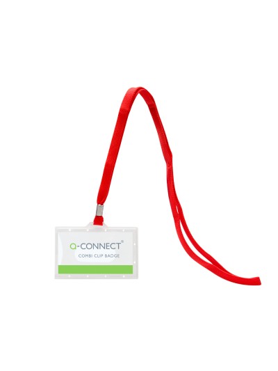 Identificador q-connect kf03303 con cordon plano rojo y apertura lateral 94x60 mm