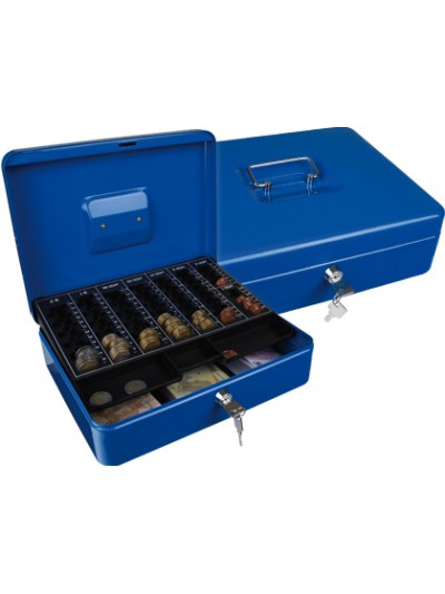 Caja caudales q-connect 12/' 300x240x90 mm azul con portamonedas