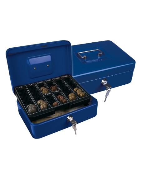 Caja caudales q-connect 10/' 250x180x90 mm azul con portamonedas