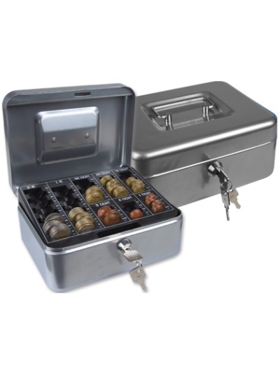 Caja caudales q-connect 8/' 200x160x90 mm plata con portamonedas