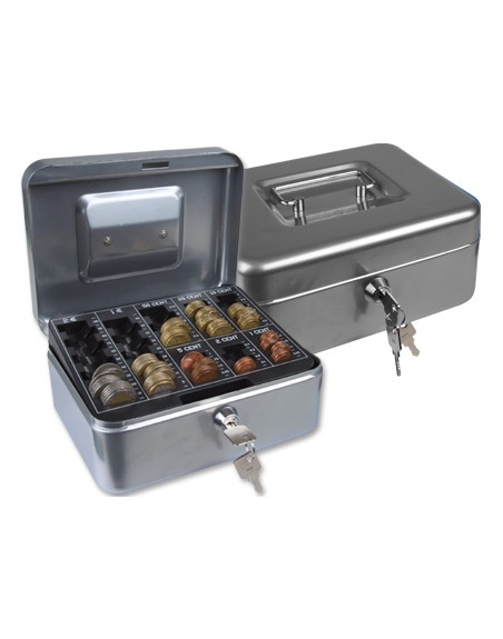 Caja caudales q-connect 8/' 200x160x90 mm plata con portamonedas