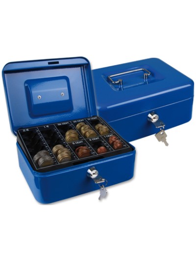 Caja caudales q-connect 8/' 200x160x90 mm azul con portamonedas
