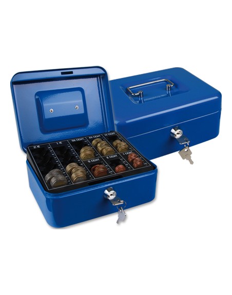 Caja caudales q-connect 8/' 200x160x90 mm azul con portamonedas