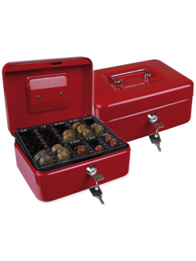 Caja caudales q-connect 8/' 200x160x90 mm roja con portamonedas