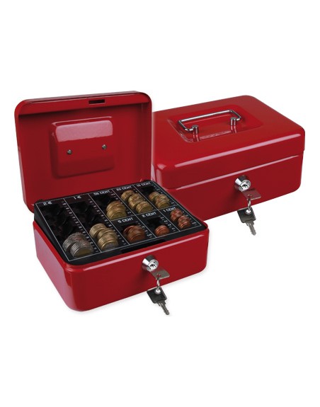 Caja caudales q-connect 8/' 200x160x90 mm roja con portamonedas