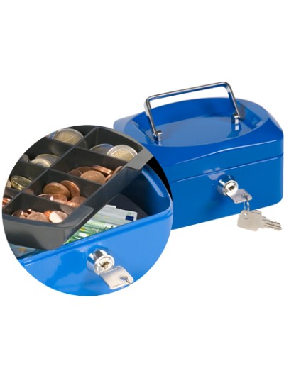 Caja caudales q-connect 6/' 152x115x80 mm azul con portamonedas