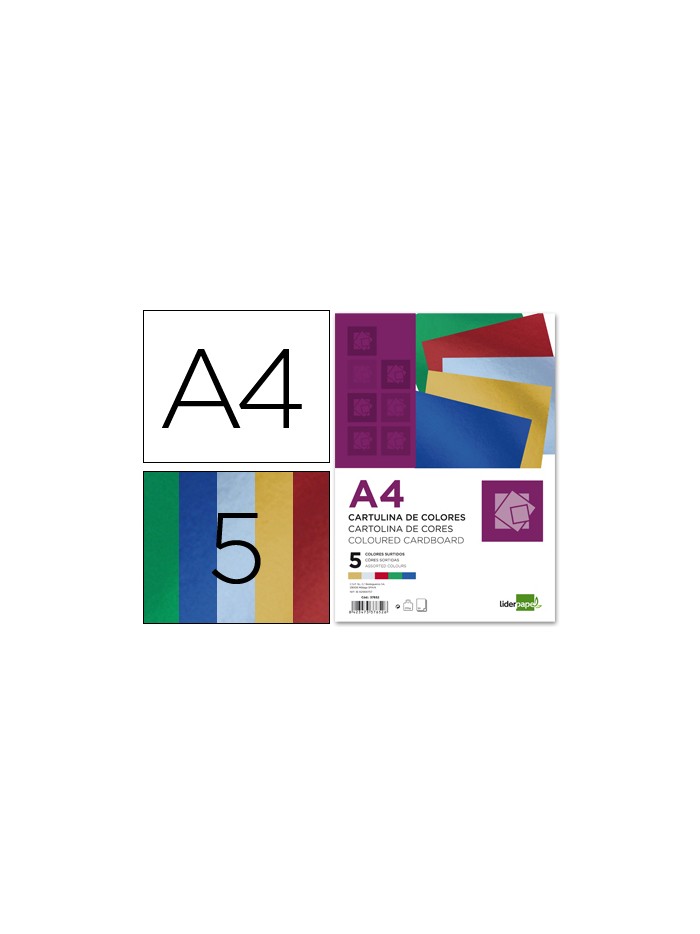 Cartulina liderpapel a4 235 g/m2 metalizada 5 colores surtidos paquete de 50 hojas Cartulina liderpapel a4 235 g/m2 metalizada 5 colores surtidos paquete de 50 hojas