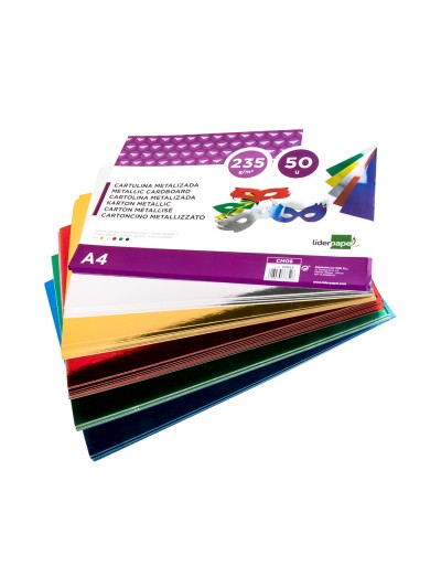 Cartulina liderpapel a4 235 g/m2 metalizada 5 colores surtidos paquete de 50 hojas