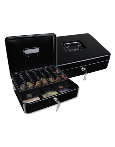 Caja caudales q-connect 12/' 300x240x90 mm negra con portamonedas