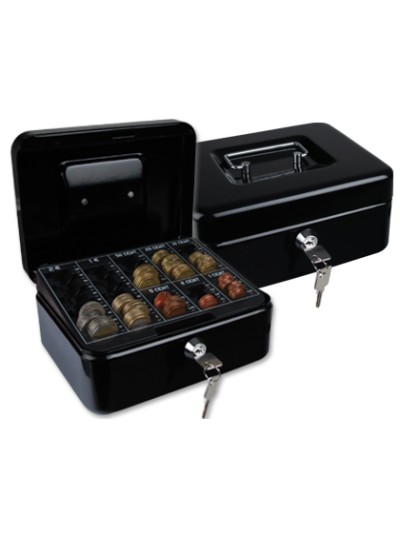 Caja caudales q-connect 8/' 200x160x90 mm negra con portamonedas