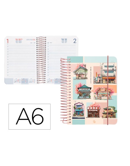 Agenda espiral liderpapel sant orini a6 2025 dia pagina mosaico papel 60 gr
