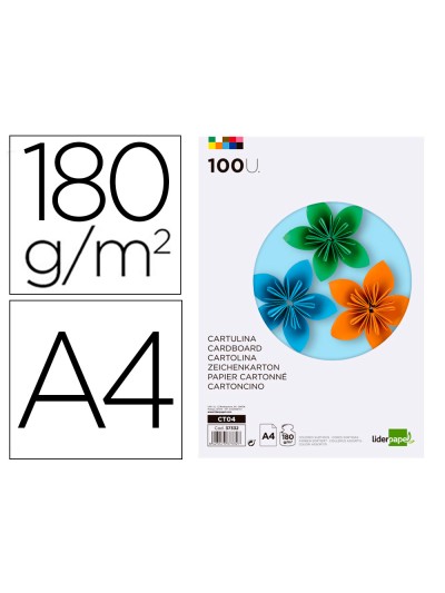 Cartulina liderpapel a4 180g/m2 10 colores surtidos paquete de 100 hojas