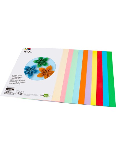 Cartulina liderpapel a4 180g/m2 10 colores surtidos paquete de 100 hojas