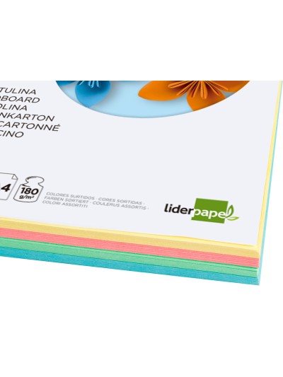 Cartulina liderpapel a4 180g/m2 4 colores surtidos paquete de 100 hojas