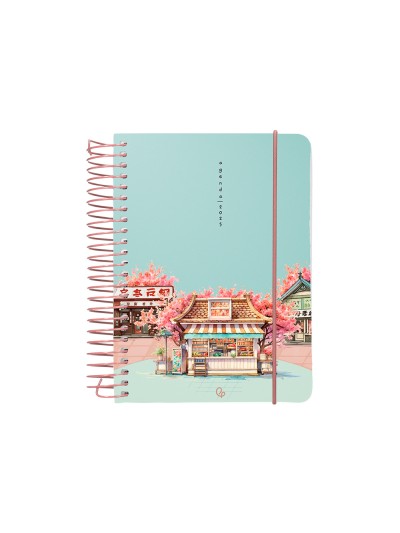 Agenda espiral liderpapel santorini a6 2025 dia pagina cherry blossoms papel 60 gr