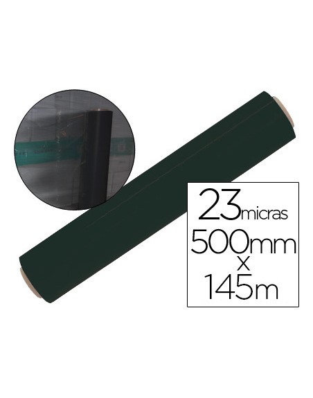 Film extensible q-connect manual ancho 500 mm largo 145 mt espesor 23 micras negro