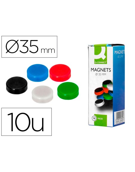 Iman para sujecion q-connect ideal para pizarras magneticas35 mm colores surtidos caja de 10 unidades
