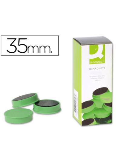 Iman para sujecion q-connect ideal para pizarras magneticas35 mm verde caja de 10 unidades