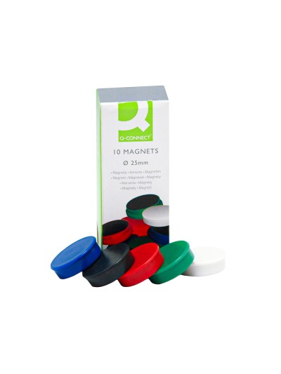 Iman para sujecion q-connect ideal para pizarras magneticas25 mm colores surtidos caja de 10 unidades