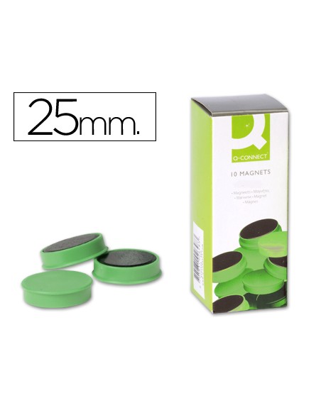 Iman para sujecion q-connect ideal para pizarras magneticas25 mm verde caja de 10 unidades