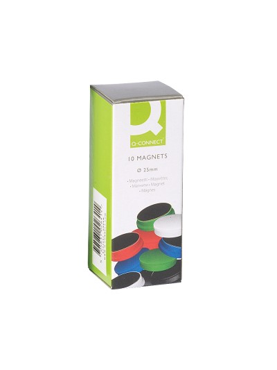 Iman para sujecion q-connect ideal para pizarras magneticas20 mm colores surtidos caja de 10 unidades
