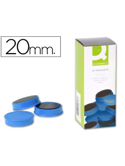 Iman para sujecion q-connect ideal para pizarras magneticas20 mm azul caja de 10 unidades